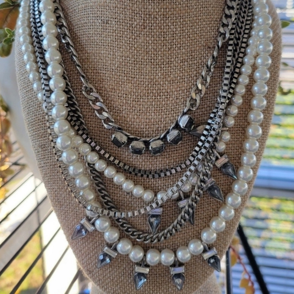 Chloe + Isabel Pearl & Crystal Spike Drama Necklace